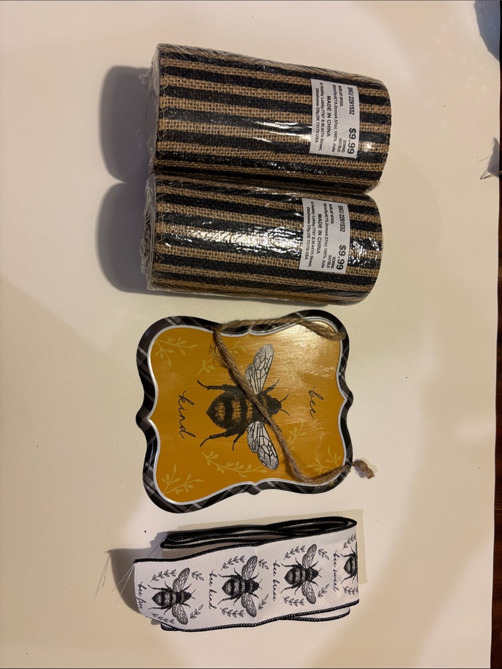Bee Themed Ribbon & Sign Set - Yellow, Black, White